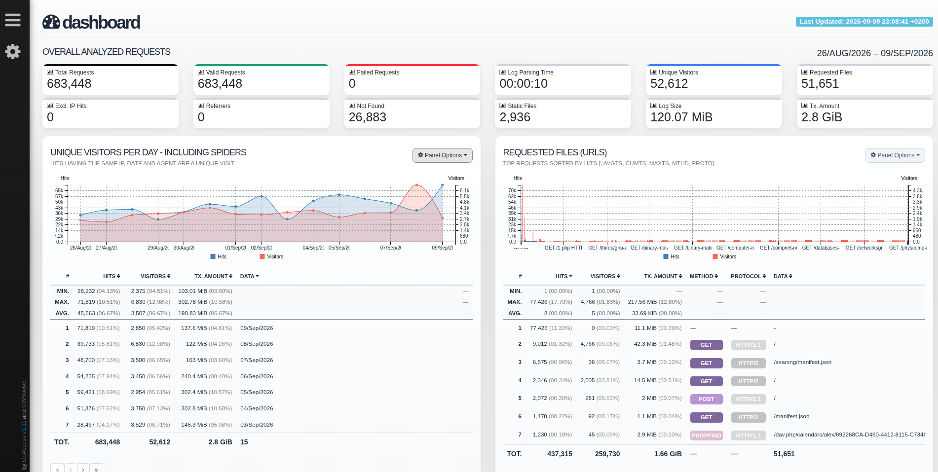 GoAccess dashboard showing statistics