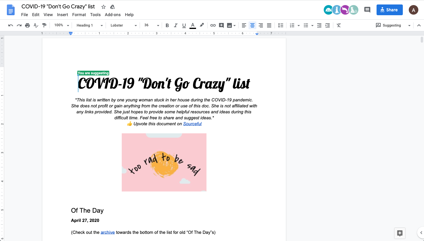 Example of a busy Google Doc