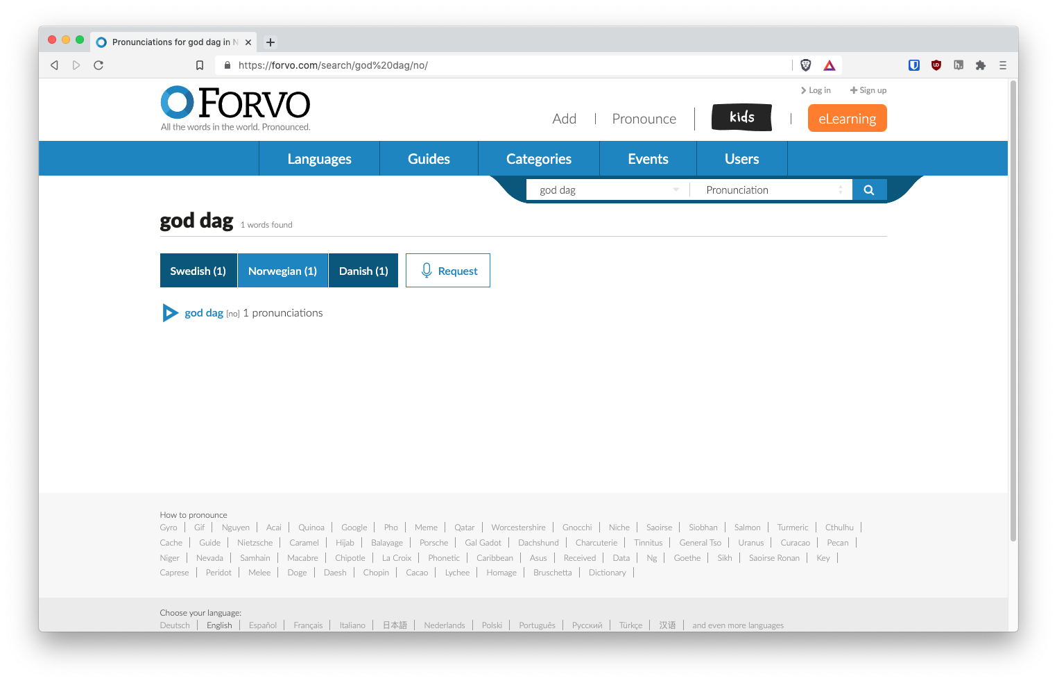 Forvo search results